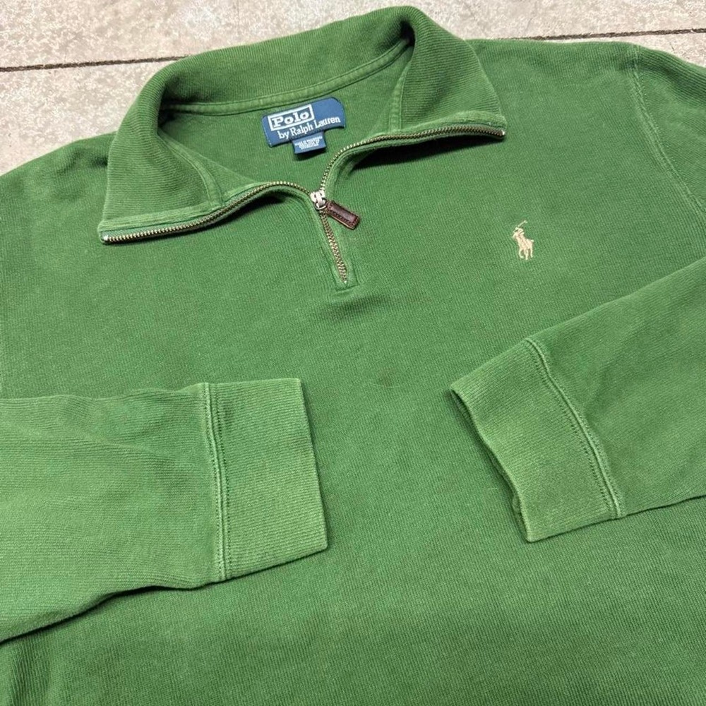 Polo Ralph Lauren Green Quarter Zip Crewneck Sweatshirt Sz Medium